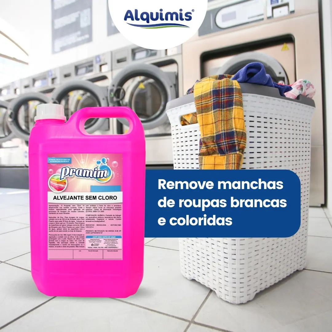 Alvejante sem Cloro Pramim 5L - Remove manchas de roupas brancas e coloridas
